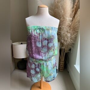 Alexis Strapless Silky Romper Size S Abstract Print Made in USA Lightweight